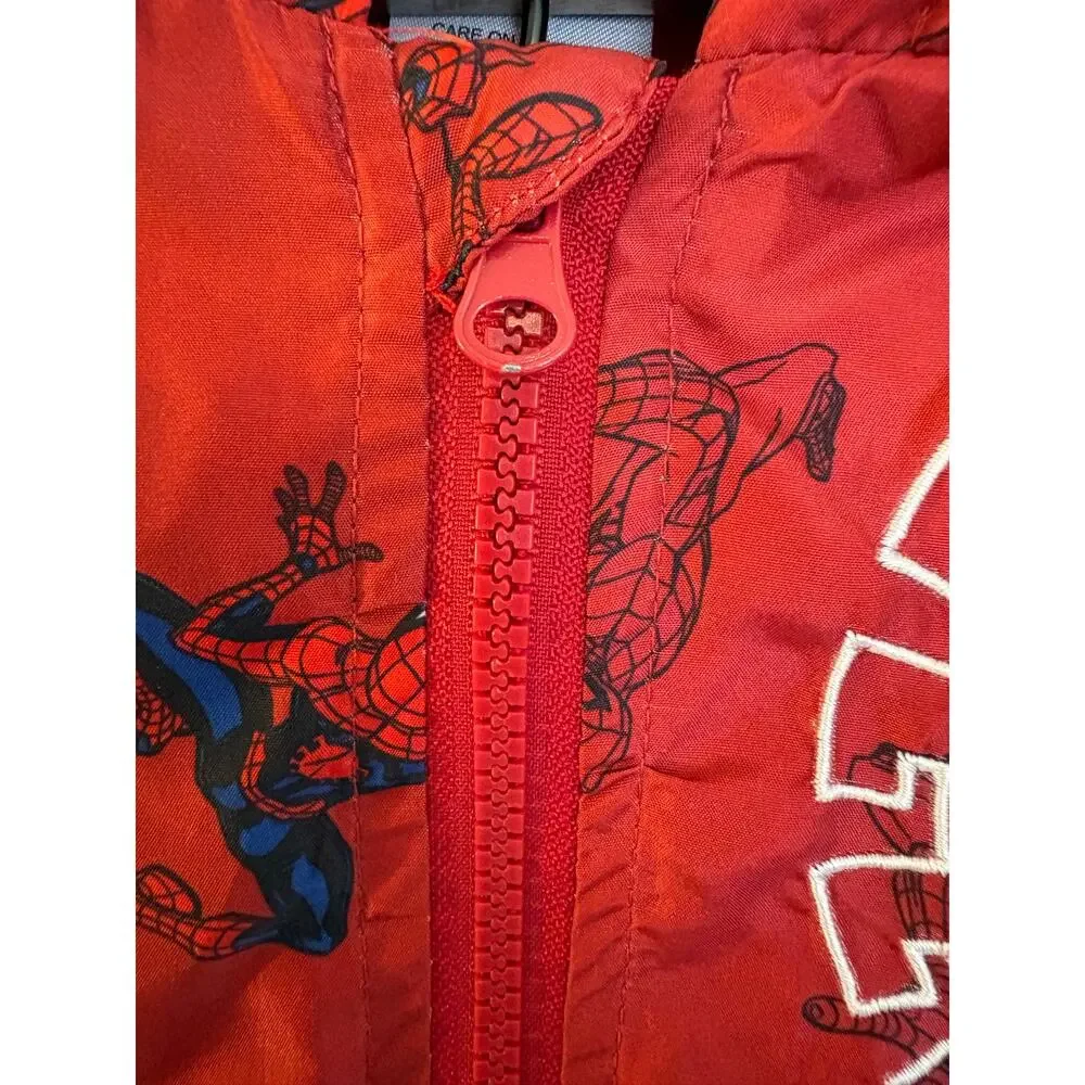 Marvel Spider-Man Boys Jacket Size 5 Red Hooded Lightweight Windbreaker